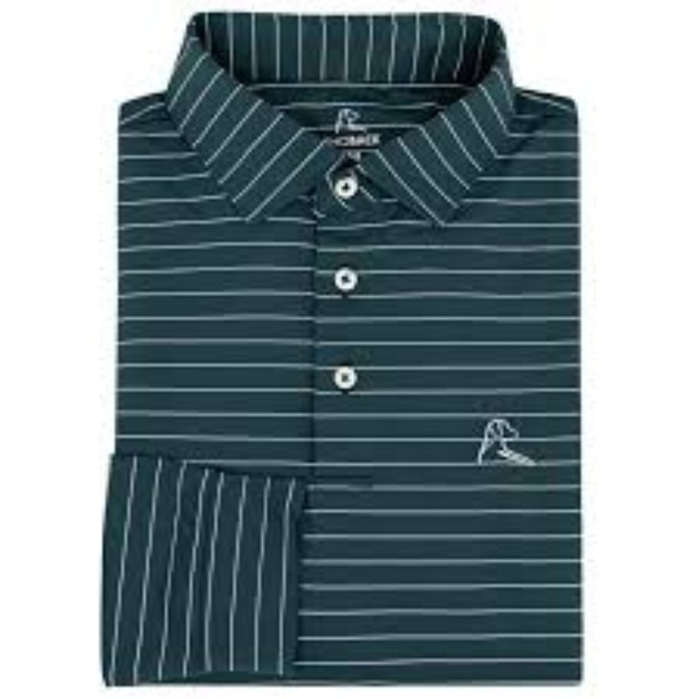 Rhoback Long Sleeve Polo - Broadway Joe - Green with White Stripe